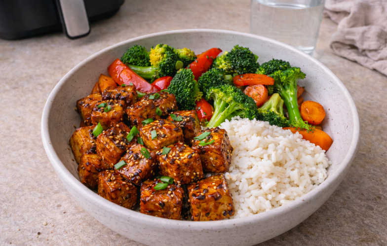 Tofu marinado en air fryer